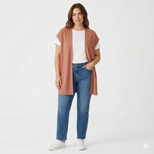 Eileen Fisher linen blend knit sleeveless duster vest cardigan 2X Terracotta